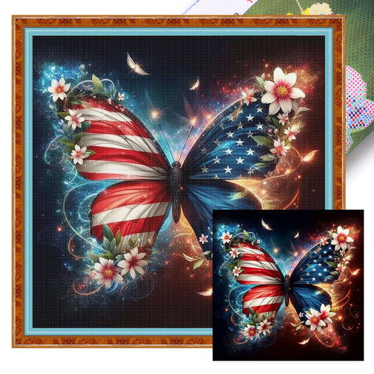 American Flag Butterfly - 11CT Stamped Cross Stitch 40*40CM