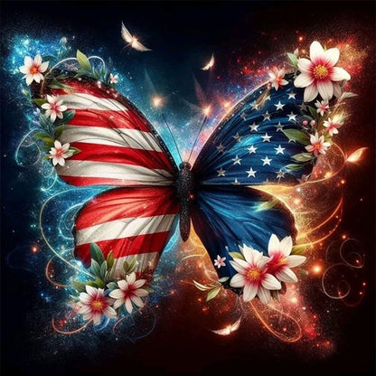 American Flag Butterfly - 11CT Stamped Cross Stitch 40*40CM