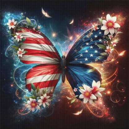 American Flag Butterfly - 11CT Stamped Cross Stitch 40*40CM