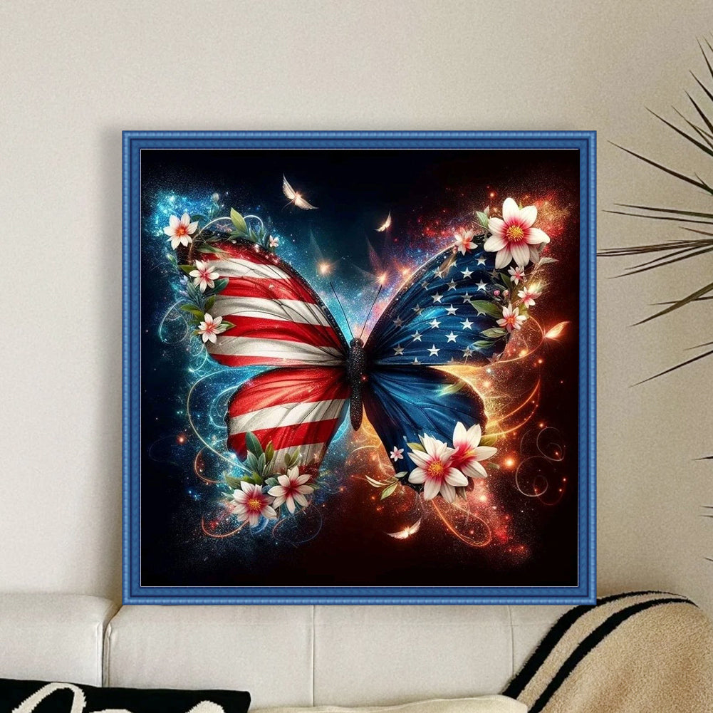 American Flag Butterfly - 11CT Stamped Cross Stitch 40*40CM