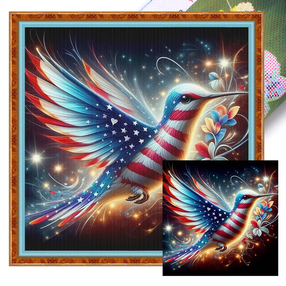 American Flag Hummingbird - 11CT Stamped Cross Stitch 40*40CM