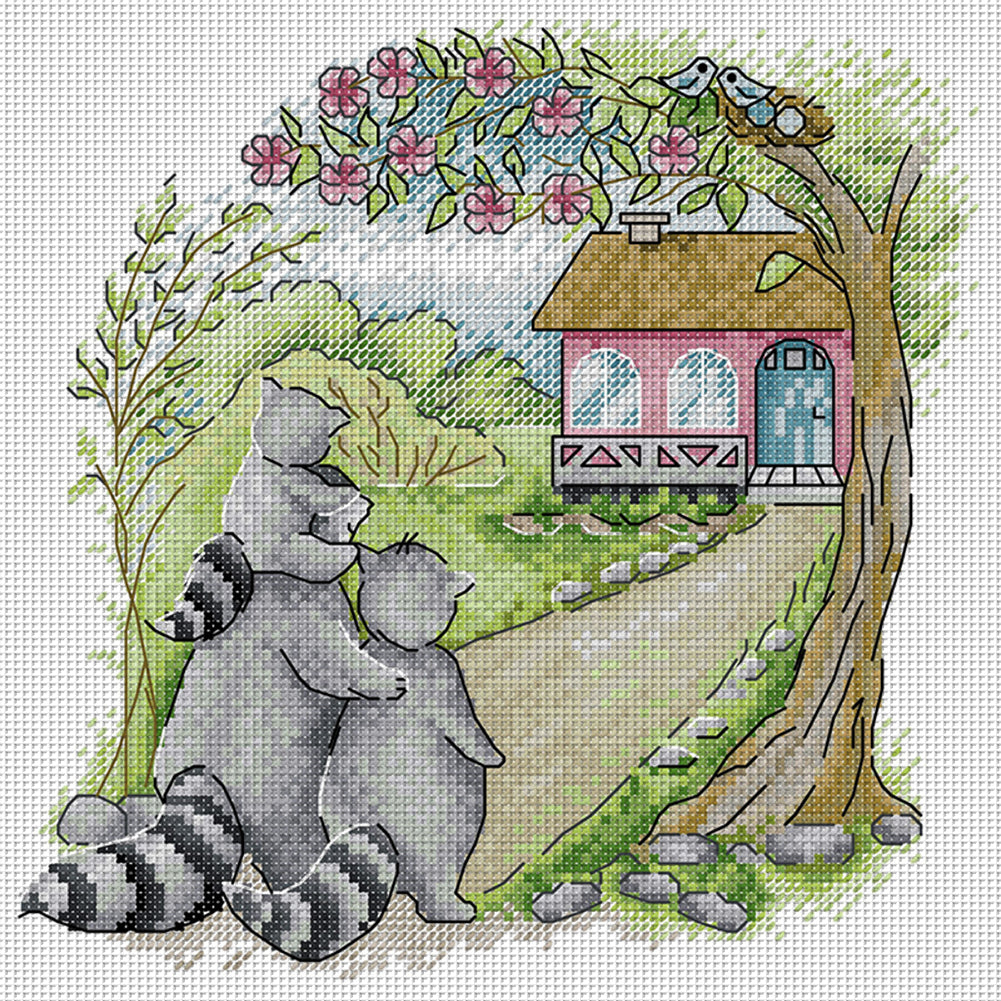 Raccoon'S Home - 14CT Stamped Cross Stitch 26*26CM(Joy Sunday)
