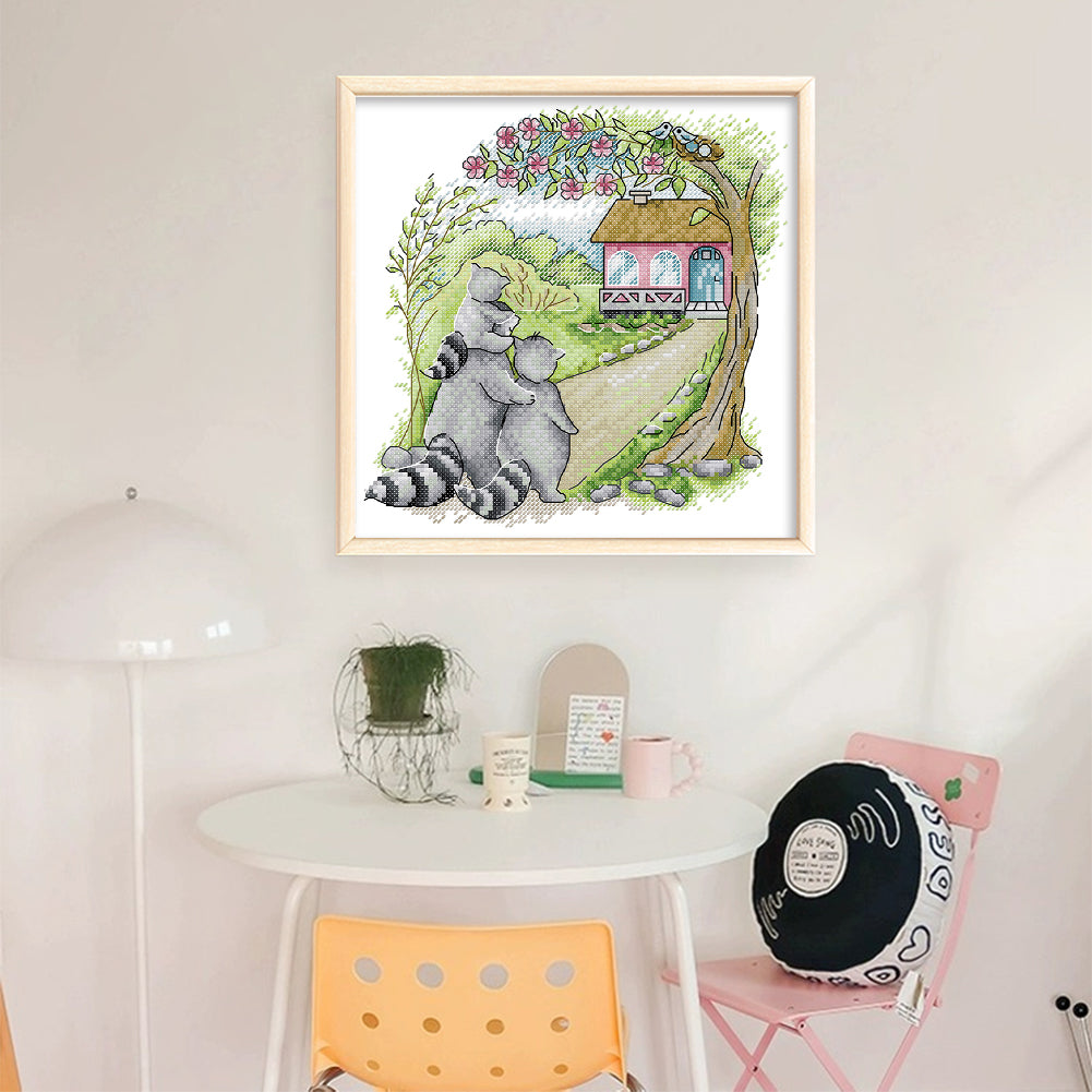 Raccoon'S Home - 14CT Stamped Cross Stitch 26*26CM(Joy Sunday)