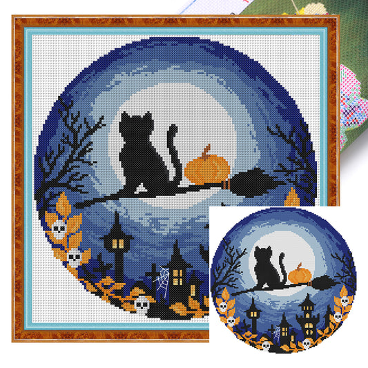 Black Cat On Halloween - 14CT Stamped Cross Stitch 31*31CM(Joy Sunday)