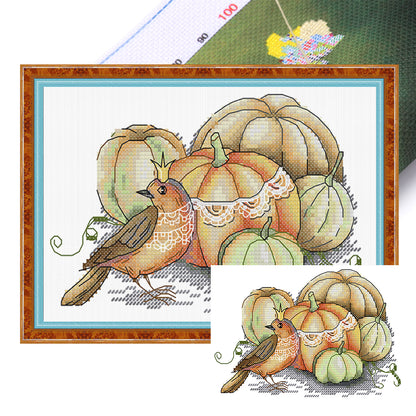 Pumpkin And Bird - 14CT Stamped Cross Stitch 22*16CM(Joy Sunday)