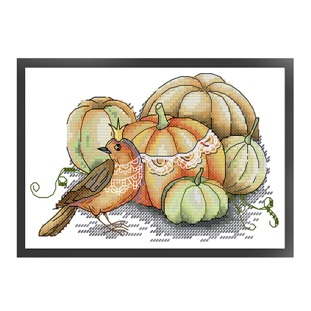 Pumpkin And Bird - 14CT Stamped Cross Stitch 22*16CM(Joy Sunday)