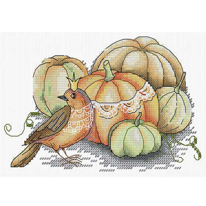 Pumpkin And Bird - 14CT Stamped Cross Stitch 22*16CM(Joy Sunday)