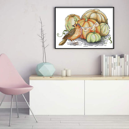Pumpkin And Bird - 14CT Stamped Cross Stitch 22*16CM(Joy Sunday)
