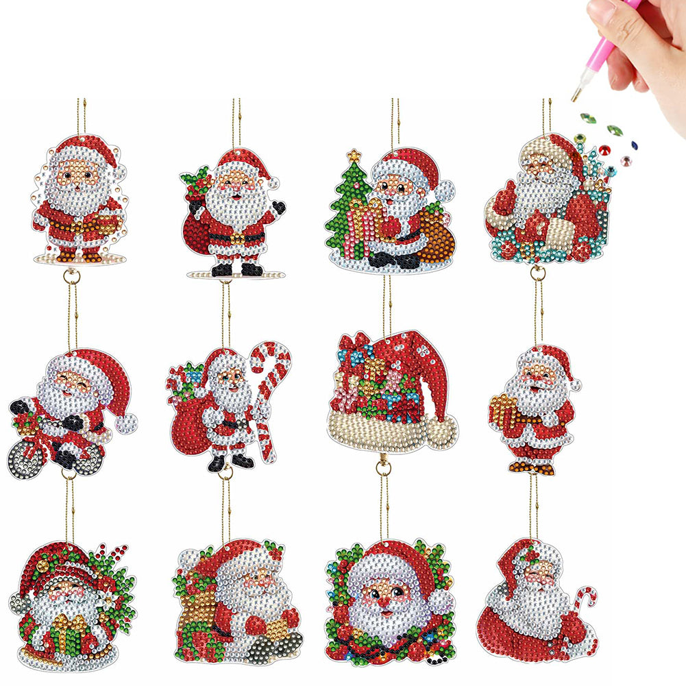 12Pcs Christmas Diamond Painting Keychain Rhinestone Painting Keychain Pendant