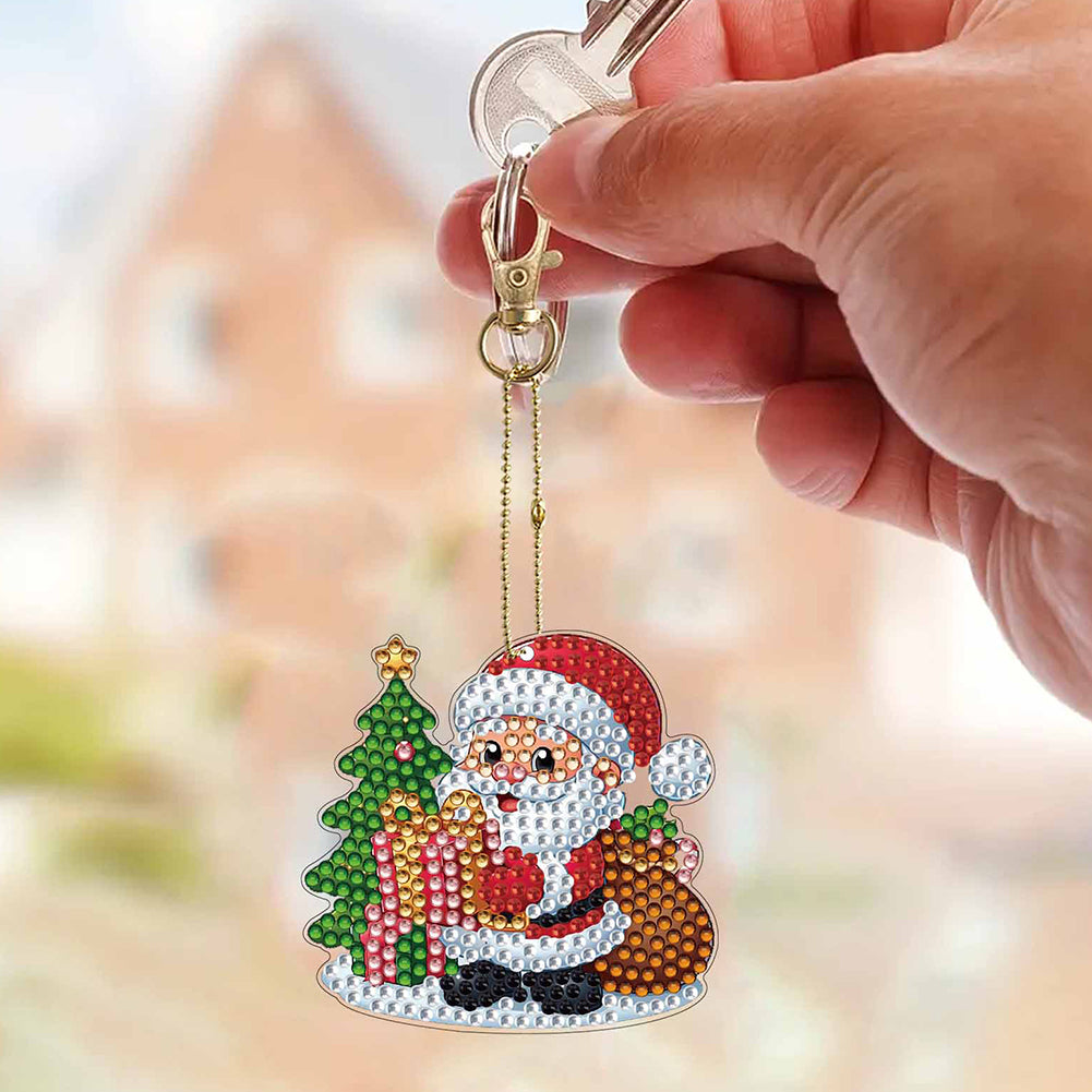 12Pcs Christmas Diamond Painting Keychain Rhinestone Painting Keychain Pendant