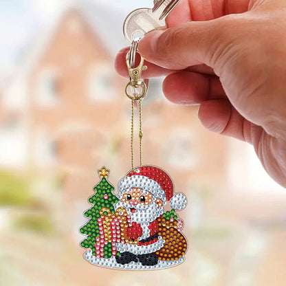 12Pcs Christmas Diamond Painting Keychain Rhinestone Painting Keychain Pendant