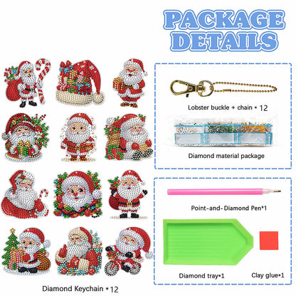 12Pcs Christmas Diamond Painting Keychain Rhinestone Painting Keychain Pendant