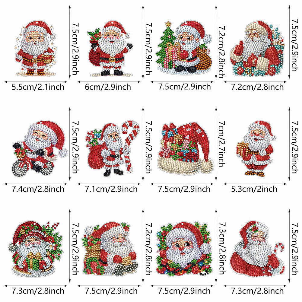 12Pcs Christmas Diamond Painting Keychain Rhinestone Painting Keychain Pendant