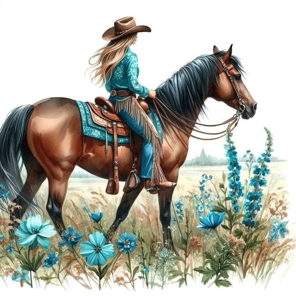 Cowboy Girl On Horseback - Full Round Drill Diamond Painting 40*40CM