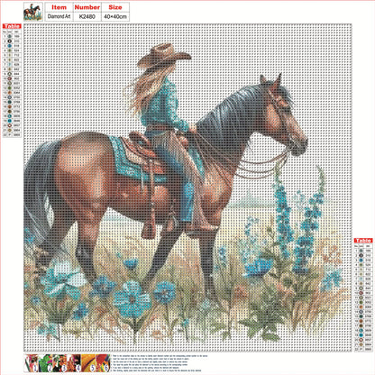 Cowboy Girl On Horseback - Full Round Drill Diamond Painting 40*40CM