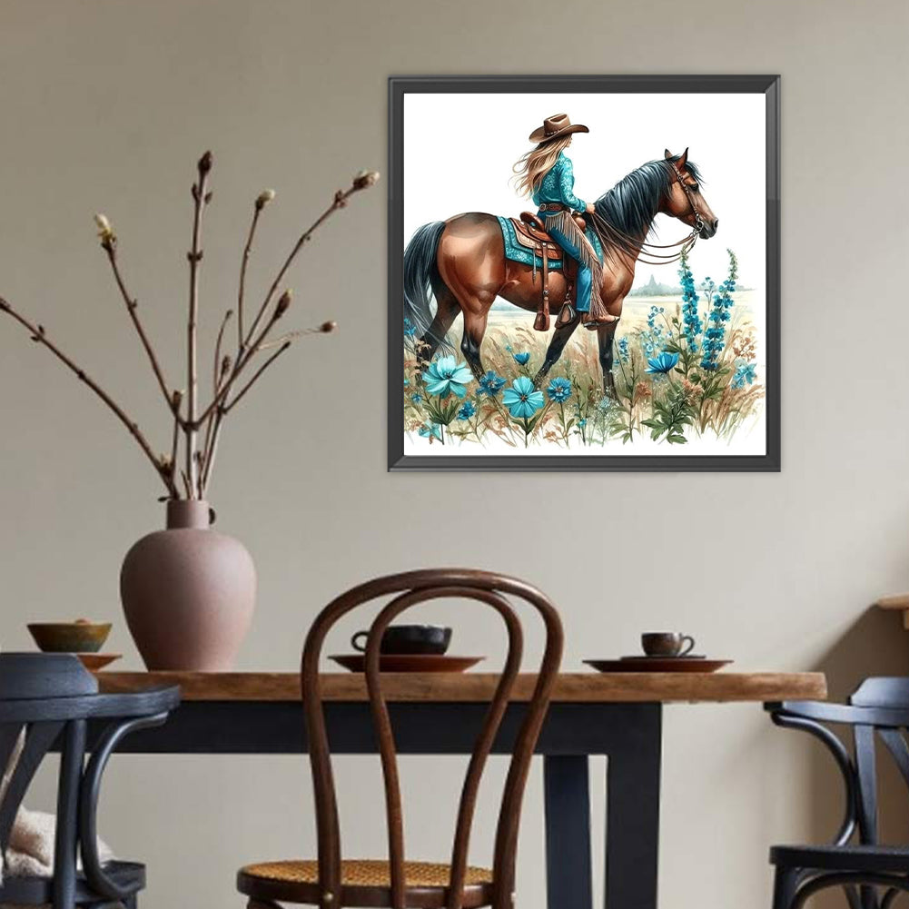 Cowboy Girl On Horseback - Full Round Drill Diamond Painting 40*40CM
