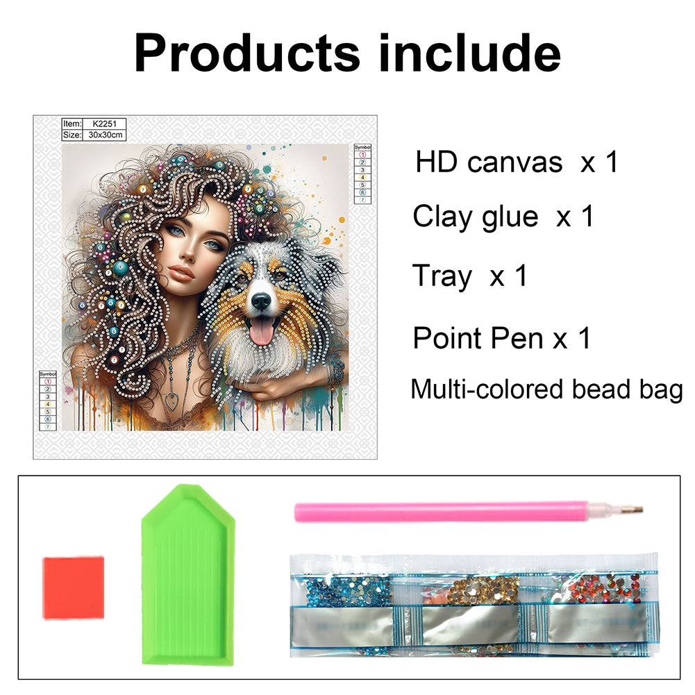 Girl And Puppy - Special Shaped Drill Diamond Painting 30*30CM