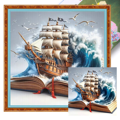 Sailboat In Book - 11CT Stamped Cross Stitch 40*40CM