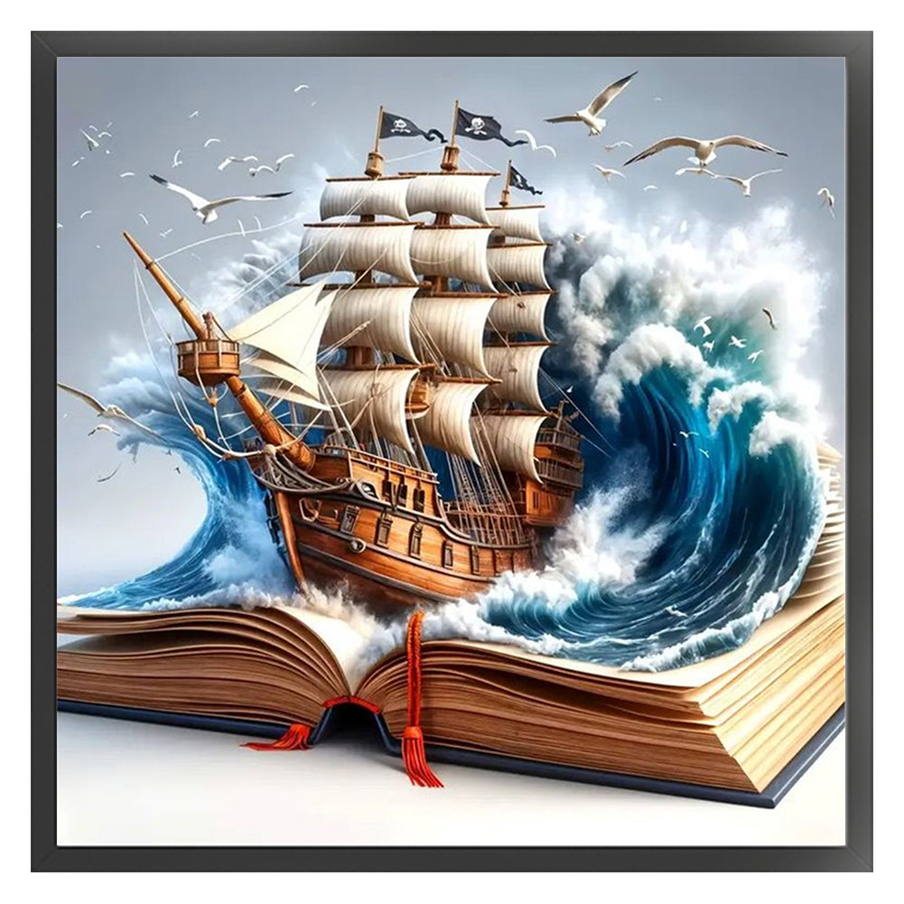 Sailboat In Book - 11CT Stamped Cross Stitch 40*40CM