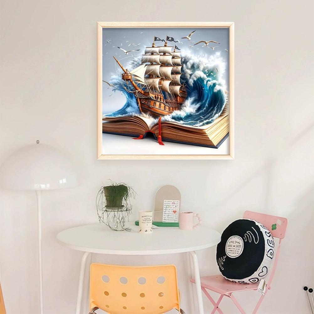 Sailboat In Book - 11CT Stamped Cross Stitch 40*40CM