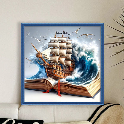 Sailboat In Book - 11CT Stamped Cross Stitch 40*40CM