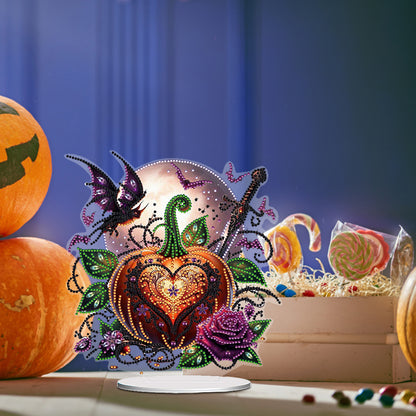2D Flat Halloween Pumpkin Print Desktop Diamond Art Kits Double-sided Effect