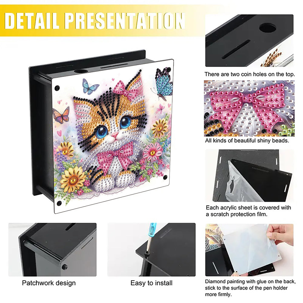 Cat Diamond Painting Money Saving Box Diamond Painting Change Holder Case Decors