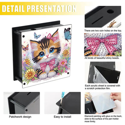 Cat Diamond Painting Money Saving Box Diamond Painting Change Holder Case Decors