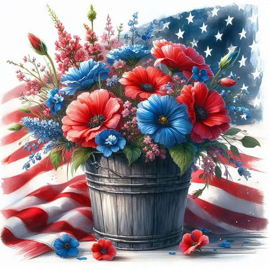 Independence Day Flower Pot Bouquet - Full Round Drill Diamond Painting 30*30CM