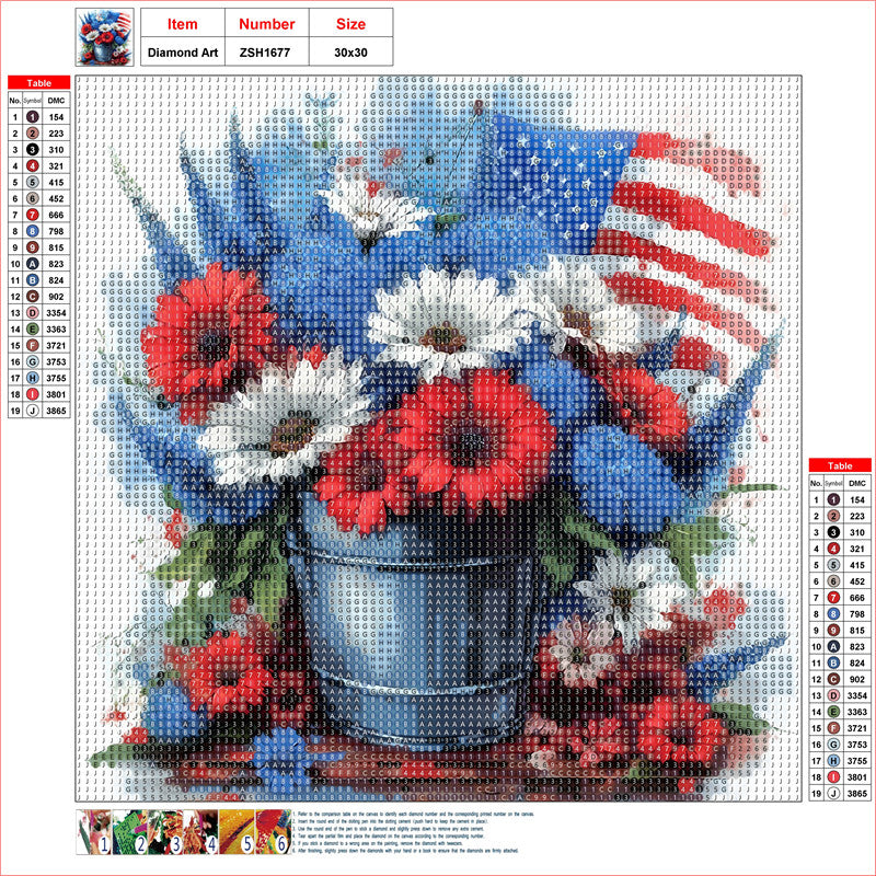 Independence Day Flower Pot Bouquet - Full Round Drill Diamond Painting 30*30CM