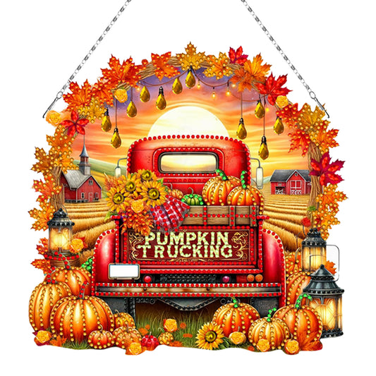 Fall Truck Theme 2D/Flat DIY Diamond Art Pendant Wall Decor for Home & Windows