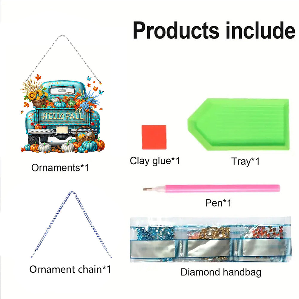 Fall Truck Theme 2D/Flat DIY Diamond Art Pendant Wall Decor for Home & Windows