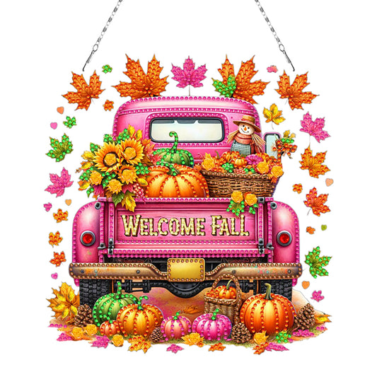 Fall Truck Theme 2D/Flat DIY Diamond Art Pendant Wall Decor for Home & Windows