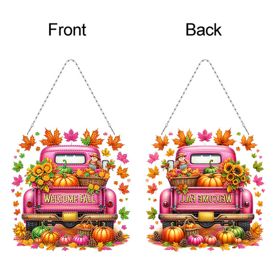 Fall Truck Theme 2D/Flat DIY Diamond Art Pendant Wall Decor for Home & Windows