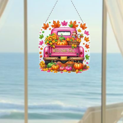 Fall Truck Theme 2D/Flat DIY Diamond Art Pendant Wall Decor for Home & Windows