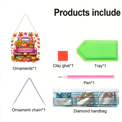 Fall Truck Theme 2D/Flat DIY Diamond Art Pendant Wall Decor for Home & Windows