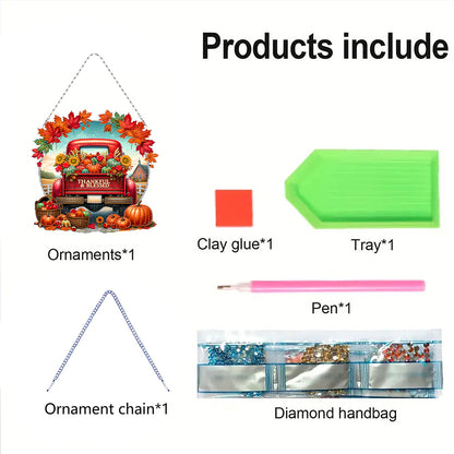 Fall Truck Theme 2D/Flat DIY Diamond Art Pendant Wall Decor for Home & Windows