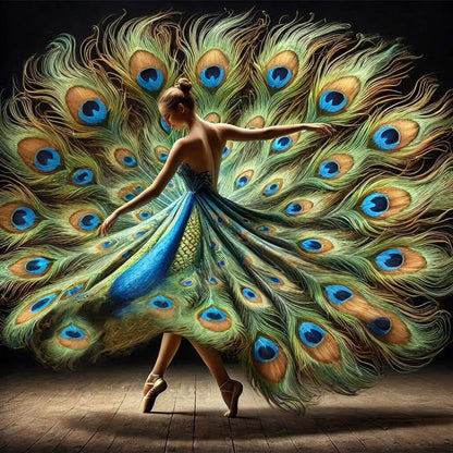 Peacock Girl - Full Round Drill Diamond Painting 40*40CM