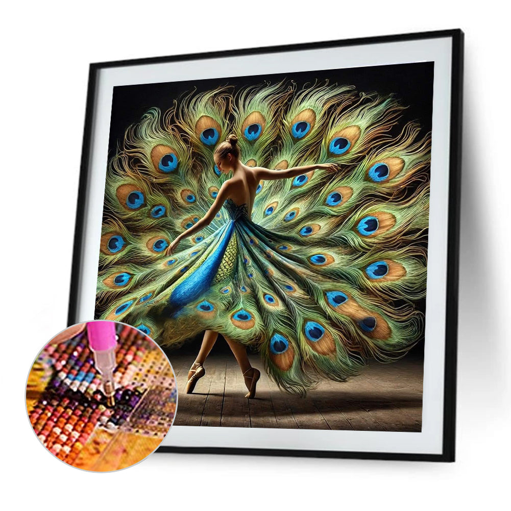 Peacock Girl - Full Round Drill Diamond Painting 40*40CM