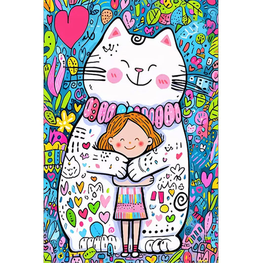 Cat And Girl - Full Round Drill Diamond Painting 40*60CM