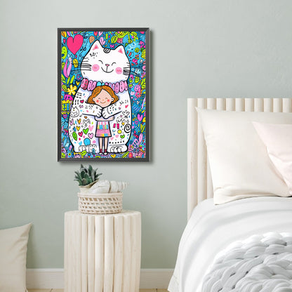 Cat And Girl - Full Round Drill Diamond Painting 40*60CM