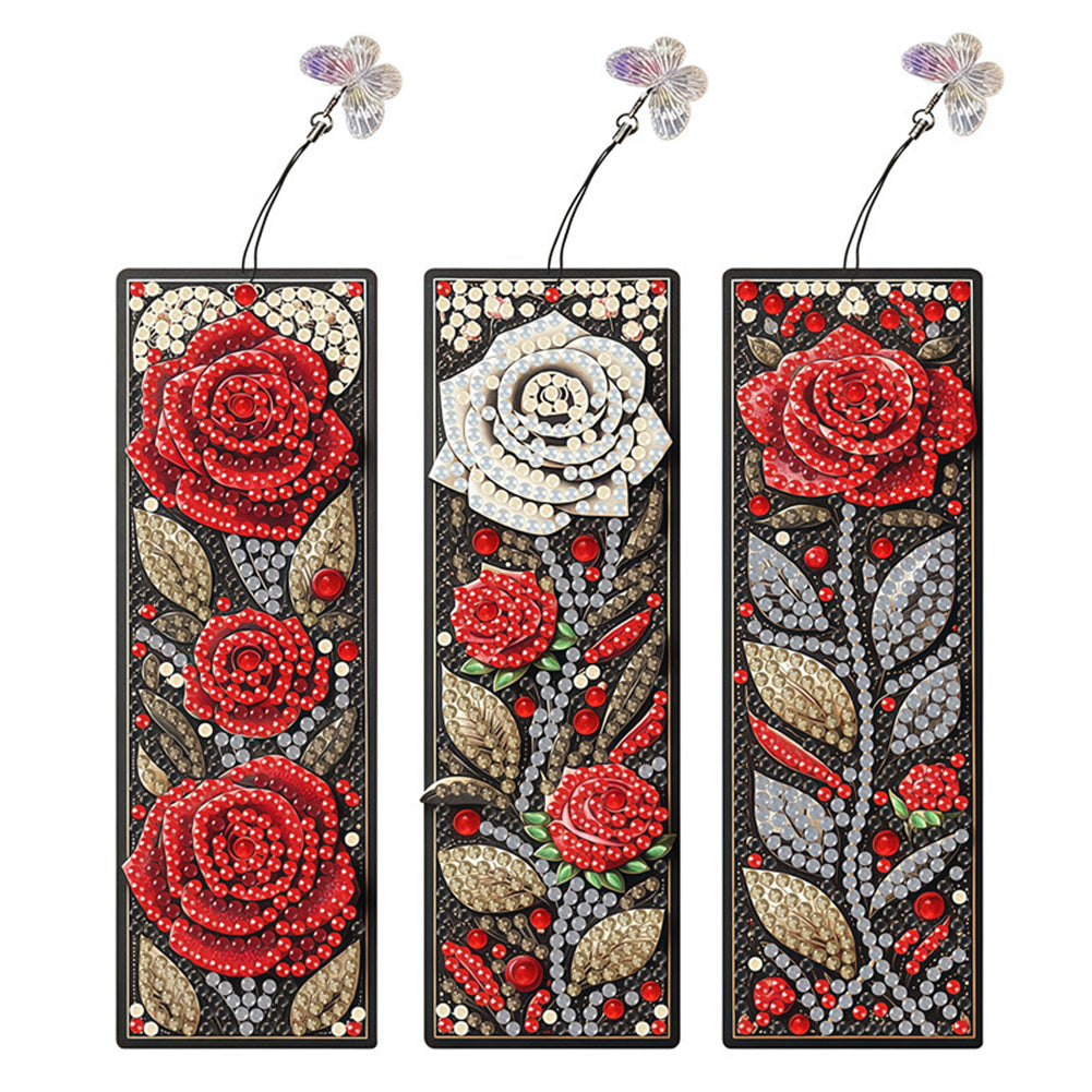 3Pcs Flower Patterns DIY Diamond Painting Art Bookmarks for Reading Enthusiasts