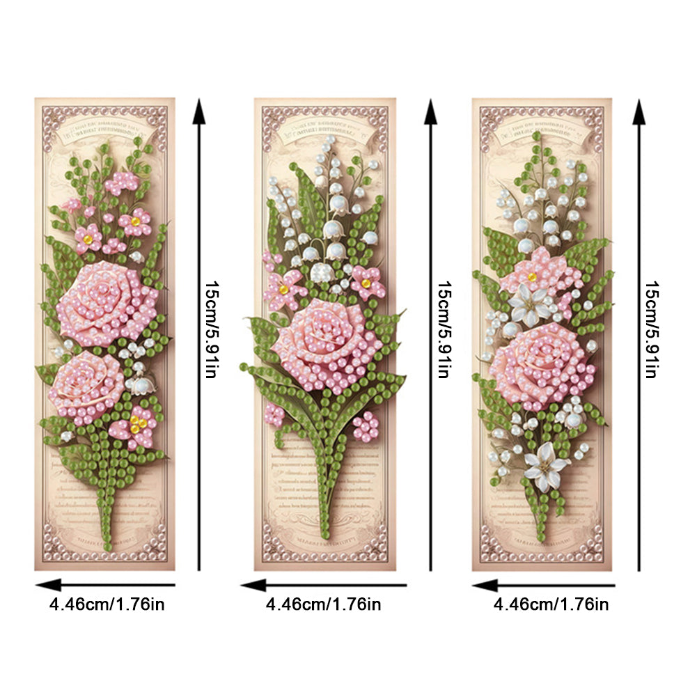 3Pcs Flower Patterns DIY Diamond Painting Art Bookmarks for Reading Enthusiasts