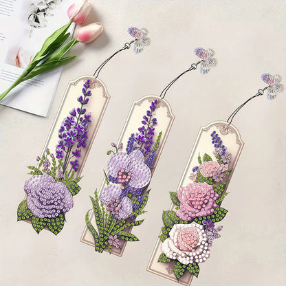 3Pcs Flower Patterns DIY Diamond Painting Art Bookmarks for Reading Enthusiasts