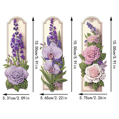 3Pcs Flower Patterns DIY Diamond Painting Art Bookmarks for Reading Enthusiasts