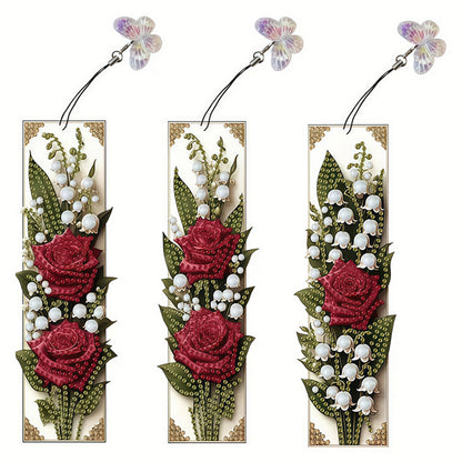 3Pcs Flower Patterns DIY Diamond Painting Art Bookmarks for Reading Enthusiasts