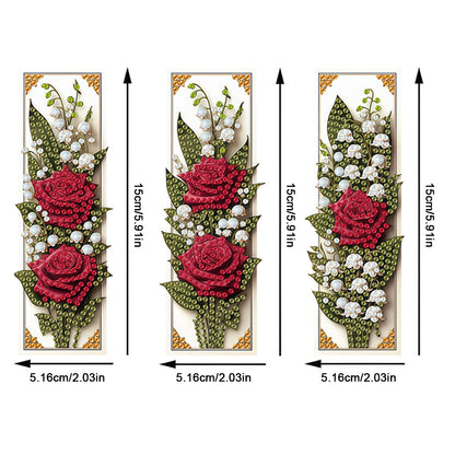 3Pcs Flower Patterns DIY Diamond Painting Art Bookmarks for Reading Enthusiasts