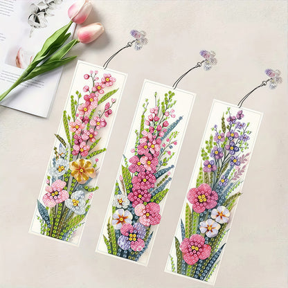 3Pcs Flower Patterns DIY Diamond Painting Art Bookmarks for Reading Enthusiasts
