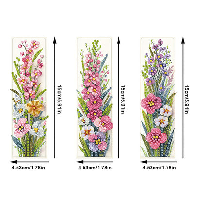 3Pcs Flower Patterns DIY Diamond Painting Art Bookmarks for Reading Enthusiasts