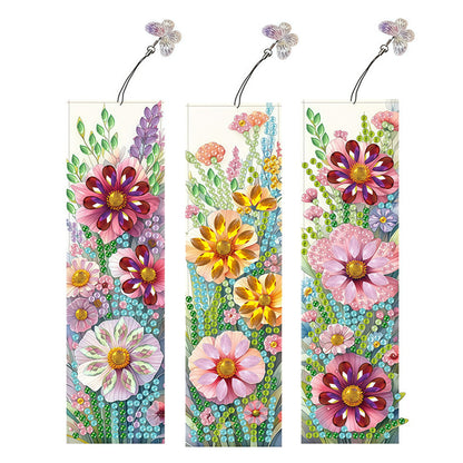 3Pcs Flower Patterns DIY Diamond Painting Art Bookmarks for Reading Enthusiasts